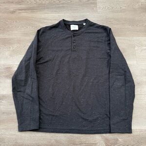 Billy Reid Henley Shirt Medium Dark Grey Textured Cotton Designer Long Sleeve